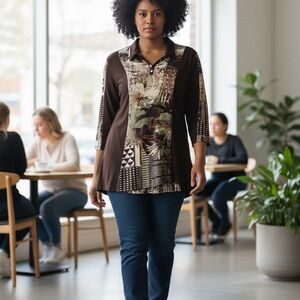 Parsley And Sage Tunic Size 3X Black With Brown And Green Pattern